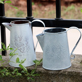 欧式复古铁艺花桶干花花瓶装饰摆件插花盆 美式做旧白花器铁皮桶