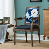 欧式餐椅 实木 创意人物美式休闲餐椅 新中式复古椅子方背龙门椅