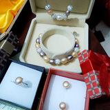 韩国时尚 新款 纯银带钻珍珠手链耳钉吊坠套装天然 送女友 闺蜜