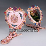 俄罗斯镶钻心形手柄镜折叠化妆镜便携镜梳子结婚礼物品梳妆台式镜