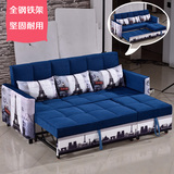 不锈钢全铁架可折叠沙发床多功能客厅组合转角布艺两用双人沙发床