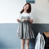 现货特惠 2016春款韩国正品代购女装cherrykoko格纹吊带款连衣裙