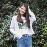 SGH秋季新品2016植物花卉字母印花套头卫衣 韩版宽松学生短款上衣