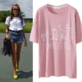 夏季新款女士竹节棉卡通疯狂动物城圆领短袖套头中长款打底衫T恤