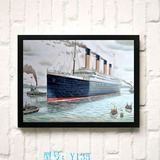 泰坦尼克号电影海报挂画插画手绘复古咖啡厅创意装饰画壁画有框画