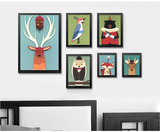 现代简约欧式装饰画客厅室内挂画组合墙壁画儿童房卡通动物有框画