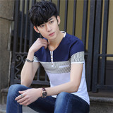 夏季韩版男装休闲条纹短袖男t恤修身圆领青年男士半袖体恤上衣服