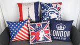 美国国旗自由女神英国国旗米字旗巴黎铁塔England印花靠垫抱枕