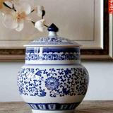 |景德镇陶瓷器青花瓷古朴茶叶罐茶饼盒摆设家居创意存茶器瓷
