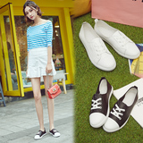 韩版真皮小白鞋女士2016夏季新款时尚休闲平底鞋潮女运动麦昆鞋子