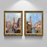 纯手工欧式风景油画威尼斯有框画别墅客厅卧室玄关挂画酒店装饰画