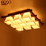 美式吸顶灯长方形客厅灯现代中式木灯简约灯具卧室吸顶灯