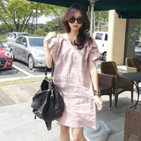 部分现货  韩国代购holic 甜美层次荷叶袖粉色系气质V领连衣裙