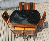可伸缩圆桌 钢化冰花黑玻璃餐桌椅组合 白色折叠实木餐桌饭桌餐台