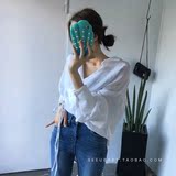 SEEUBABY韩国代购x2正品夏装细条纹棉麻绑带超美腻蝙蝠袖衬衫女装