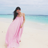DEESSE seina度假推荐 粉色雪纺长裙 沙滩裙连衣裙 孕妇礼服裙