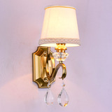 新款卧室床头壁灯单头 欧式铜色铁艺布罩LED客厅餐厅过道镜前灯具