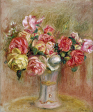 花瓶中的玫瑰 印象派名画复制品 雷诺阿油画Renoir鲜花装饰画