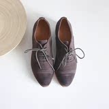 复古英伦风做旧真皮牛津鞋 磨砂牛皮系带巴洛克单鞋平底中跟皮鞋
