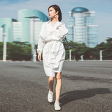 2015秋冬新款打底纯棉中长款白衬衫女 原创设计长袖蝙蝠袖衬衫裙