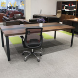 高档柚木色2.4米会议桌办公桌简约现代时尚老板桌钢脚实木家具