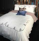 复古简约刺绣四件套 床单被套枕套 纯棉 床上用品家纺 欧美 纯色