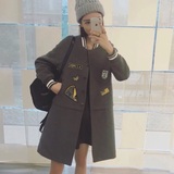 高品质2016春季新品女装韩版时尚呢大衣中长款棒球服毛呢外套潮