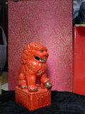 陶瓷民间工艺品唐三彩石狮子镇门兽门狮门兽辟邪书房客厅摆件红色
