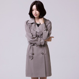 韩版中长款风衣女 木香屋韩国专柜代购6191气质优雅宽松粉色外套