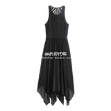 HM H&M专柜正品代购女装黑色蕾丝不对称无袖连衣裙0297905005
