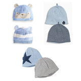 现货英国童装代购NEXT新款男宝纯棉蓝色星星条纹帽子婴儿胎帽