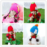女童秋冬毛线帽子宝宝公主假发帽婴幼儿童护耳套头帽小红帽2-4岁