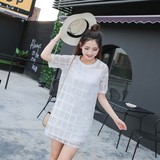 2016夏季韩国女装网纱连衣裙短袖罩衫吊带潮背心裙两件套雪纺裙子