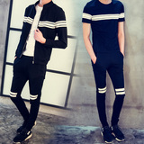 夏季韩版休闲卫衣外套青年户外运动套装男短袖学生修身跑步衣服潮