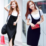 韩国2016夏韩版时尚修身休闲两件套连衣裙套装裙女中长款背带裙潮