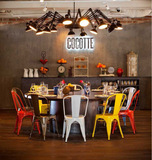 复古铁艺餐厅咖啡厅金属餐椅 简约休闲靠背铁皮凳奶茶店饭店椅子