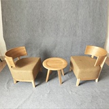 北欧宜家创意会议室实木单人扶手沙发椅小户型家用咖啡厅布艺沙发