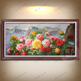 中式风景花开富贵纯手绘油画牡丹风景美式客厅挂画欧式装饰画有框