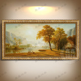 欧式风景手绘油画国王河三只小鹿美式装饰画有框客厅沙发背景挂画