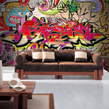 定做无缝大型壁画 抽象设计背景墙纸 街头字母嘻哈手绘涂鸦3D壁纸