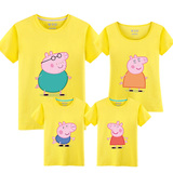 小猪佩琪短袖T恤粉红猪小妹衣服亲子装一家三口四口佩佩母女童装