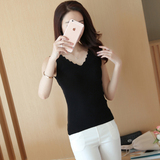 韩版T恤纯色内搭性感白色V领短款小宽吊带背心女黑色大码打底衫潮