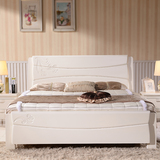 现代中式纯实木白色双人床1.2m1.5米1.8米雕花储物床经济型高箱床