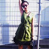 AM定制欧美高端大牌女装欧洲站2016春夏装新款欧货潮PU绿色连衣裙