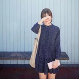 LiLy韩国代购 cherrykoko雪纺长袖连衣裙春装