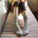 日系韩国四季袜复古全棉女袜中筒袜森系棉线羊毛纯色堆堆袜短袜子