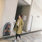 2016春秋女装韩版百搭学生立领抽绳风衣长袖外套纯色中长款上衣女