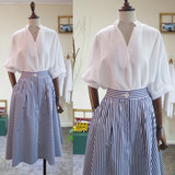 韩国2016新款女装条纹连衣裙夏中长款显瘦A字裙两件套装时尚潮