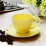 拉花咖啡杯套装创意彩色陶瓷大容量专业卡布奇诺咖啡杯浮雕蕾丝杯