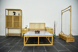 新中式禅意老榆木免漆可上色实木简约时尚大床单双人床床头柜家具